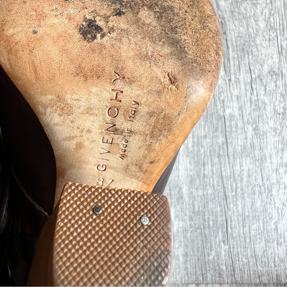 GIVENCHY EU 37 US 6.5 Brown Leather Open Toe Ankle Pump Booties Shoes - Picture 16 of 17